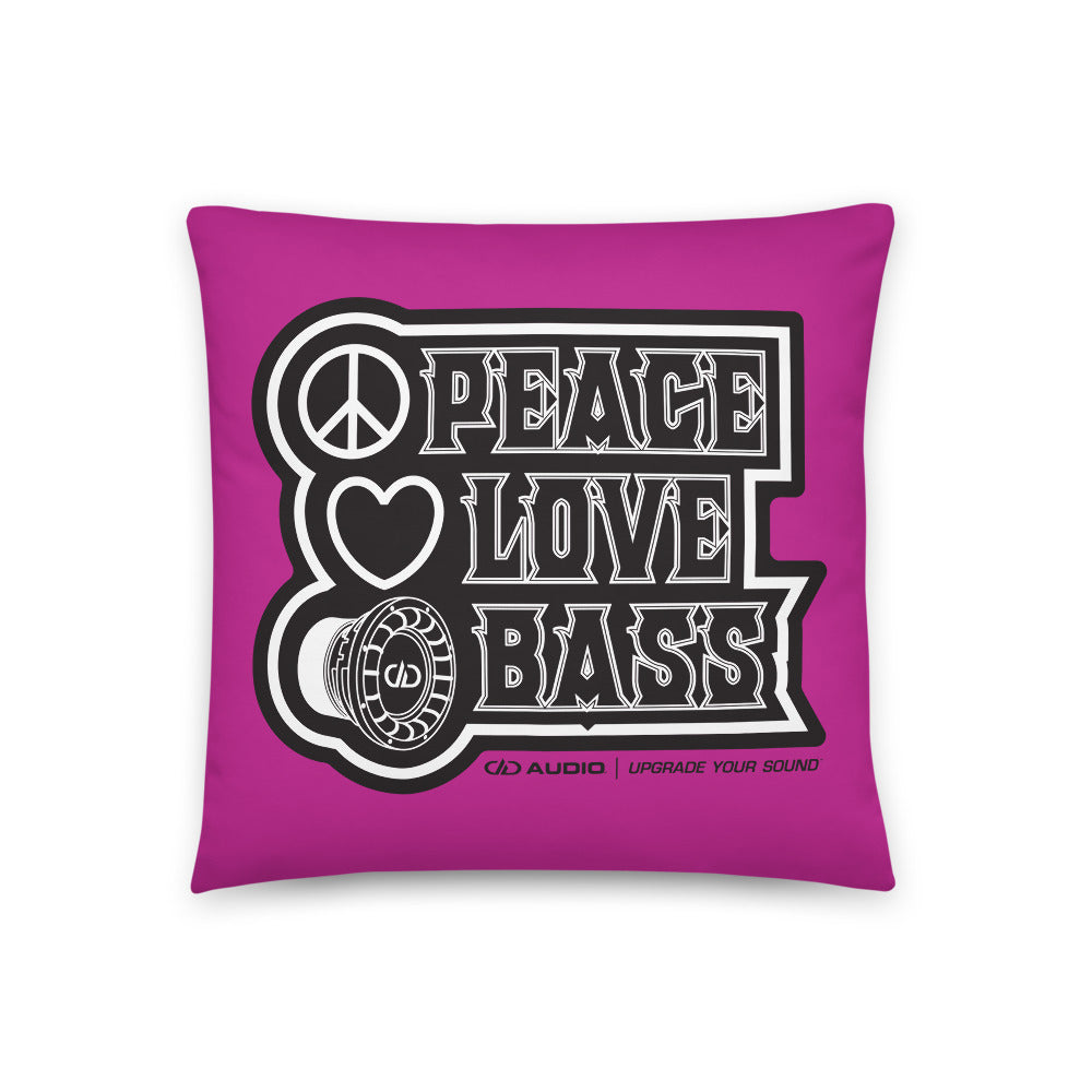 DD Peace, Love, and Bass Throw Pillows (Pink)