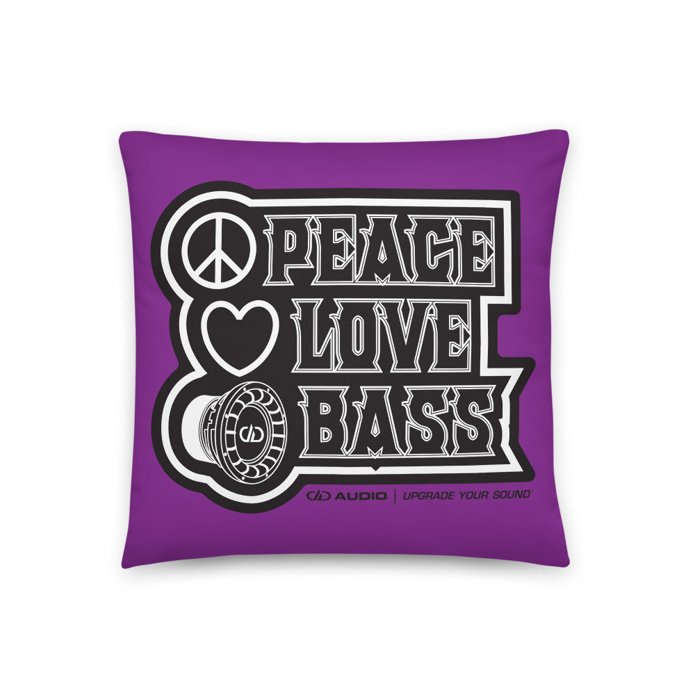 DD Peace, Love, and Bass Throw Pillows (Purple)