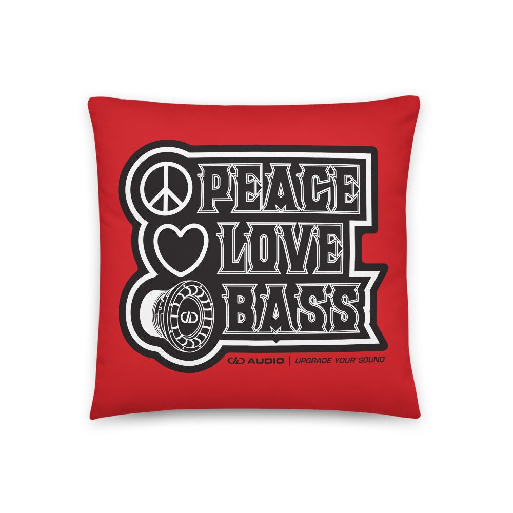 DD Peace, Love, and Bass Throw Pillows (Red)