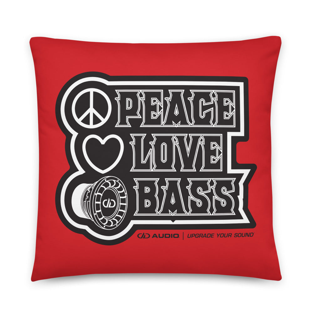 DD Peace, Love, and Bass Throw Pillows (Red)