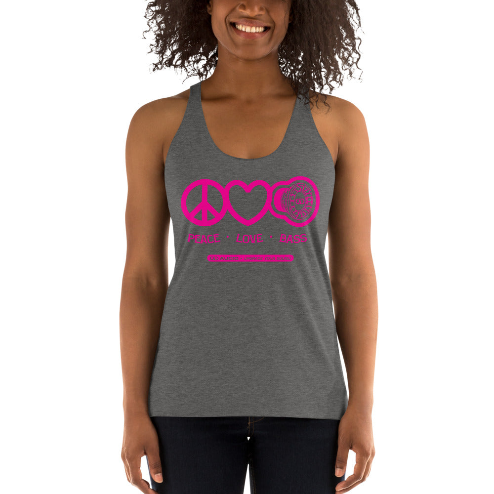 DD Audio - Peace Love Bass 2 Women's Racerback Tank (Pink Logo)