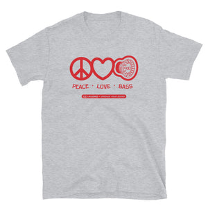 DD Audio -Peace Love Bass 2 (Red Logo) T-Shirt